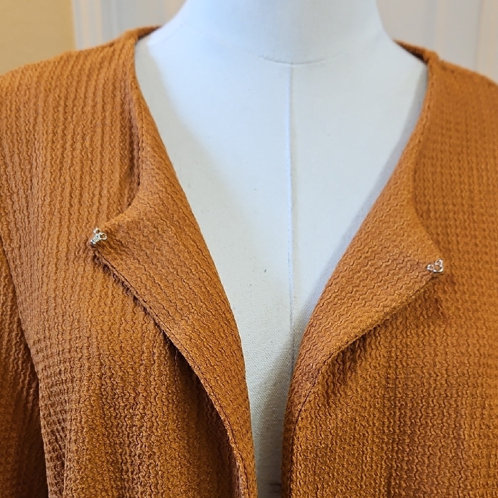 Perceptions Open Front Textured Cardigan with Bell Ruffle Sleeves Size L - Picture 4 of 8